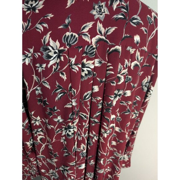 J Jill Pleated Back Burgundy Floral  Tunic Button Down Blouse - XL - Picture 4 of 8